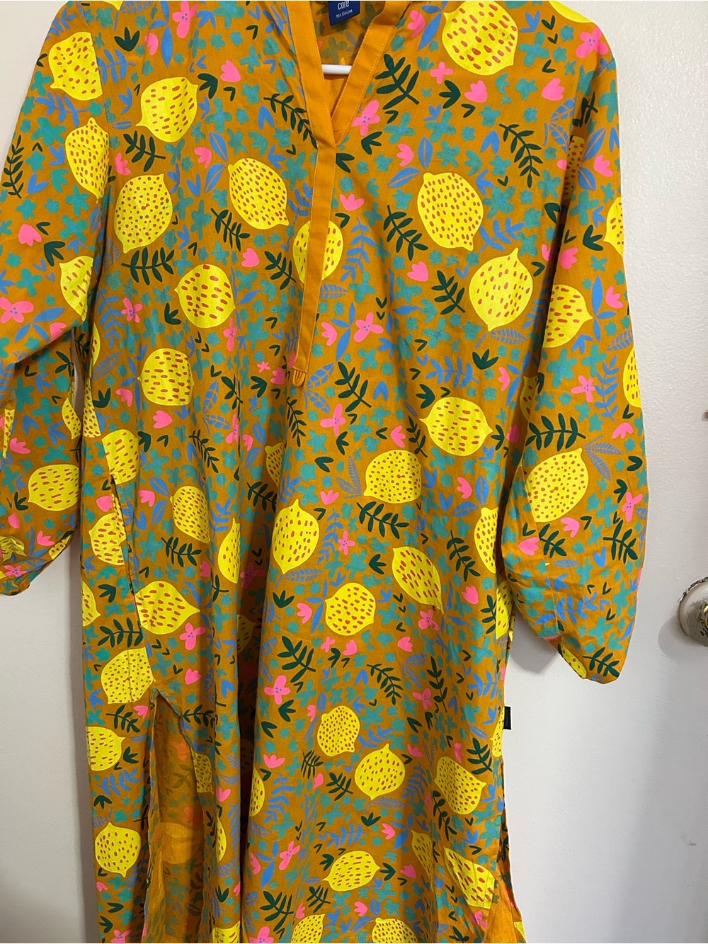 EGO Women's Mustard Lemon-Print Nightgown with Pink & Green Accents